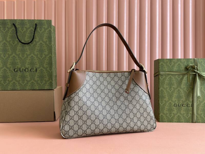 Gucci Ophidia GG Supreme Beige Ebony with Brown leather shoulder — 1:1 Replica