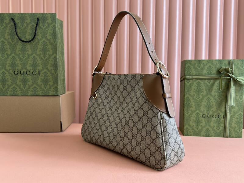 Gucci Ophidia GG Supreme Beige Ebony with Brown leather shoulder — 1:1 Replica