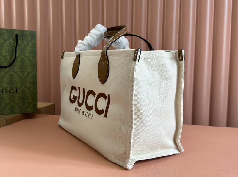 Gucci White and brown leather canvas tote — Top Quality Replica