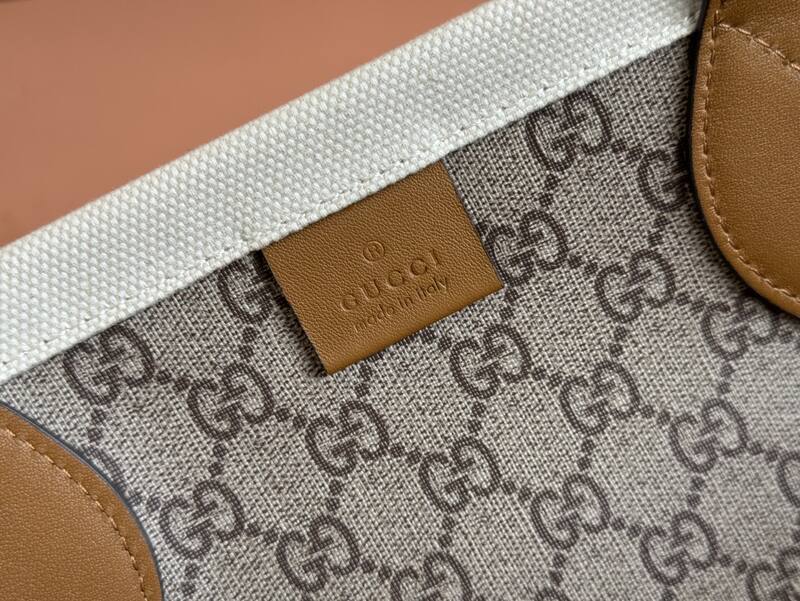 Gucci White and brown leather canvas tote — Top Quality Replica