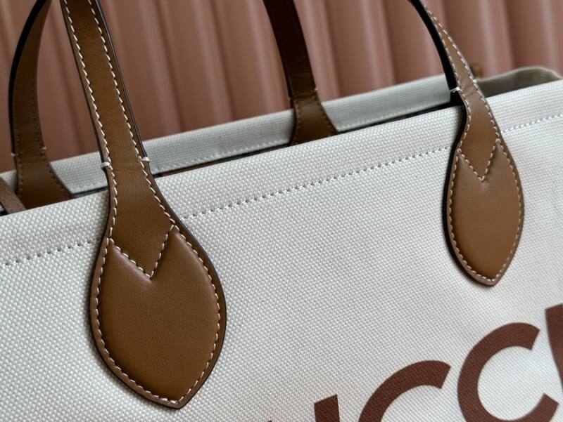 Gucci White and brown leather canvas tote — Top Quality Replica