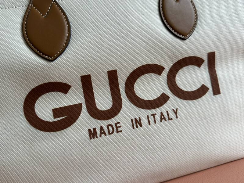 Gucci White and brown leather canvas tote — Top Quality Replica