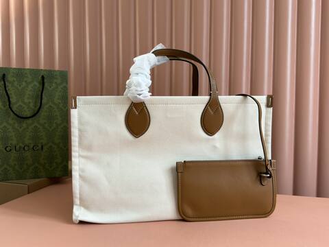 Gucci White and brown leather canvas tote Top Quality Replica