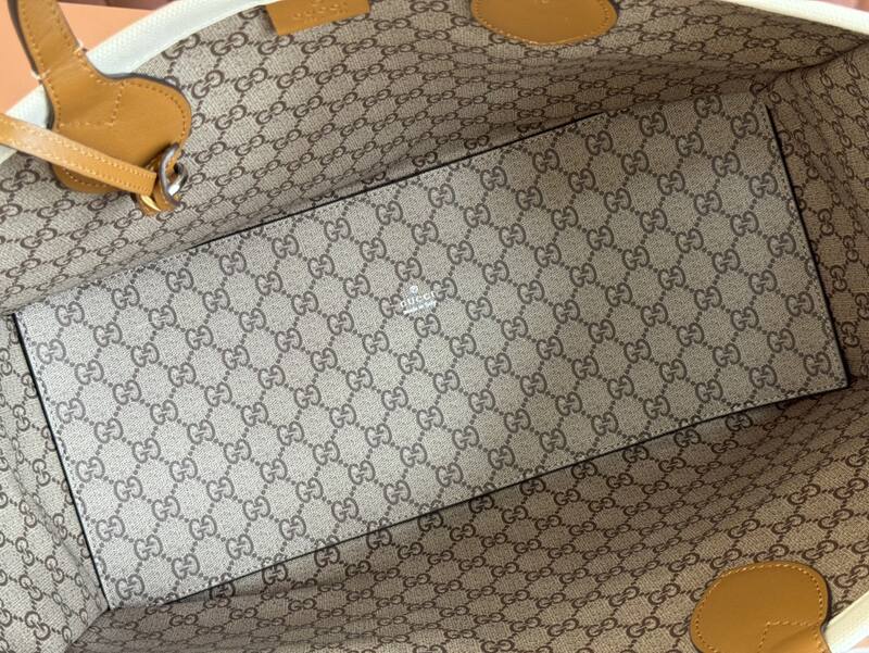 Gucci White and brown leather canvas tote — Top Quality Replica