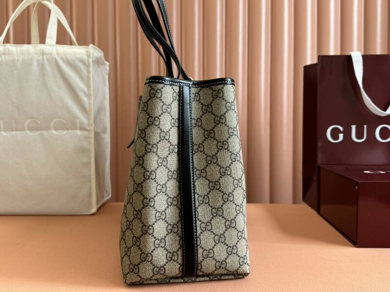 Gucci Ophidia GG Supreme beige ebony with black leather trim tote — AAA Quality Replica