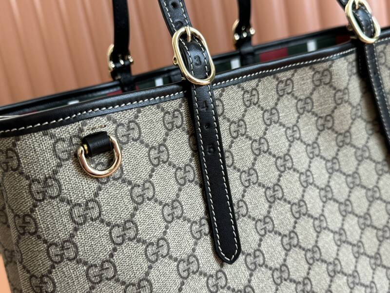 Gucci Ophidia GG Supreme beige ebony with black leather trim tote — AAA Quality Replica