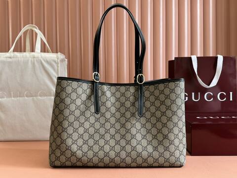Gucci Ophidia GG Supreme beige ebony with black leather trim tote AAA Quality Replica
