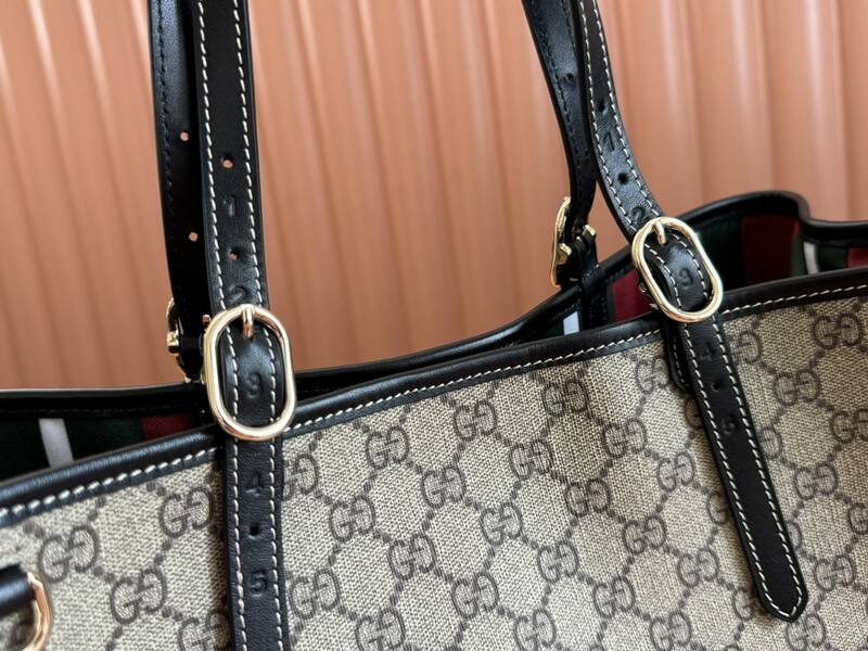 Gucci Ophidia GG Supreme beige ebony with black leather trim tote — AAA Quality Replica
