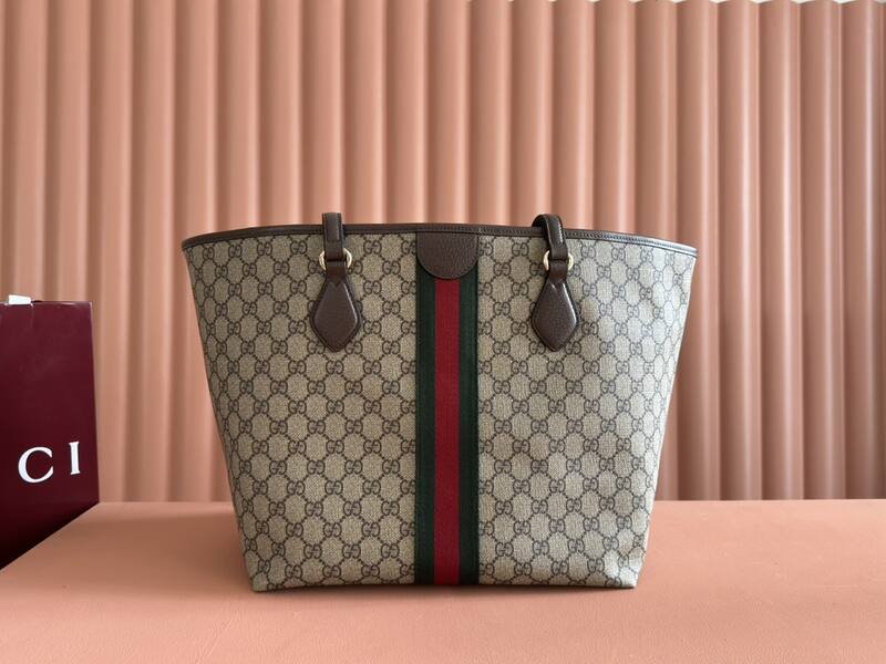 Gucci Ophidia Beige Ebony GG Supreme with green and red Web tote — 1:1 Replica