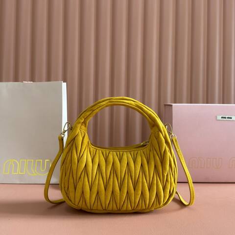 Miu Miu Wander Mustard yellow suede matelass 18x15cm crossbody bag Top Quality Replica