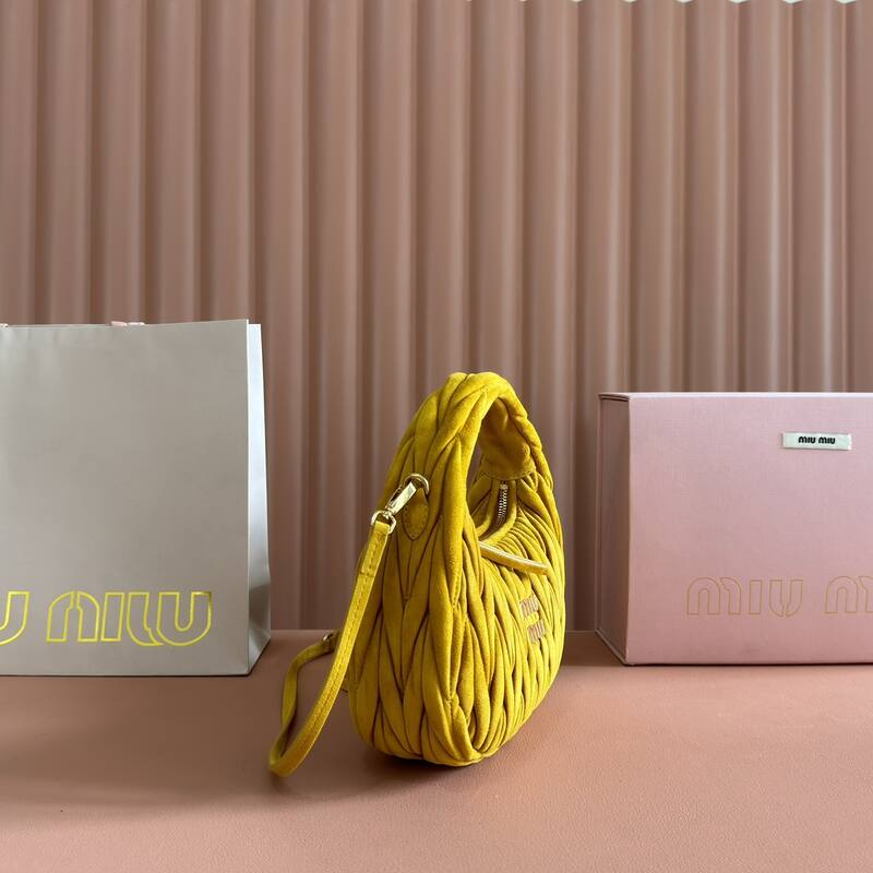 Miu Miu Wander Mustard yellow suede matelasse crossbody bag — Top Quality Replica