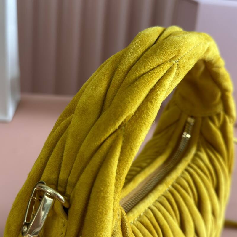 Miu Miu Wander Mustard yellow suede matelasse crossbody bag — Top Quality Replica