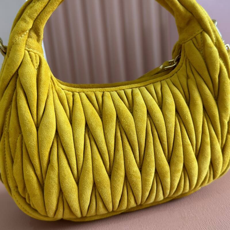 Miu Miu Wander Mustard yellow suede matelasse crossbody bag — Top Quality Replica