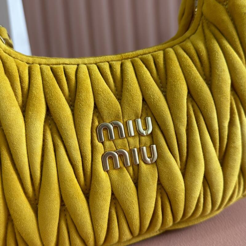 Miu Miu Wander Mustard yellow suede matelasse crossbody bag — Top Quality Replica