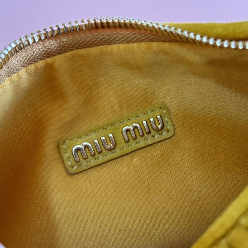 Miu Miu Wander Mustard yellow suede matelasse crossbody bag — Top Quality Replica