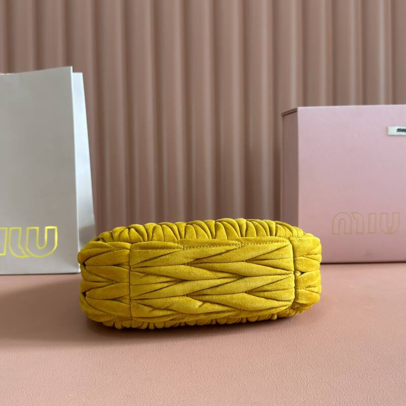 Miu Miu Wander Mustard yellow suede matelasse crossbody bag — Top Quality Replica