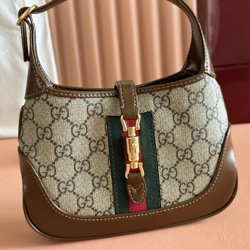 Gucci Jackie 1961 Beige Ebony GG Supreme with brown leather mini shoulder — Top Quality Replica