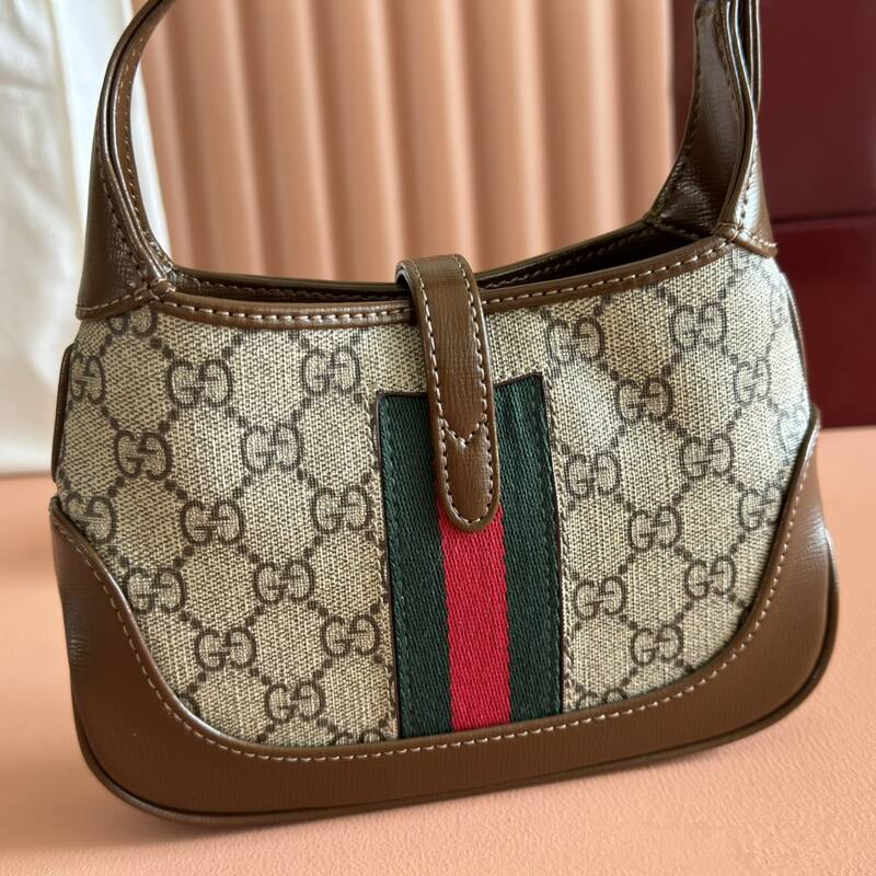 Gucci Jackie 1961 Beige Ebony GG Supreme with brown leather mini shoulder — Top Quality Replica