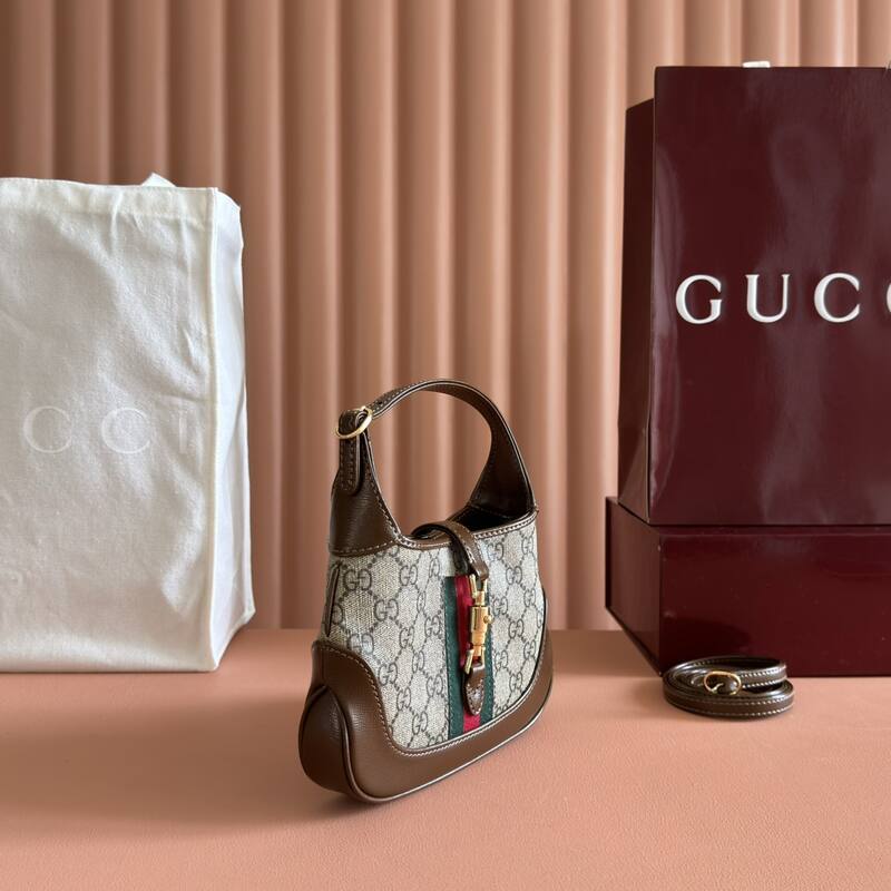 Gucci Jackie 1961 Beige Ebony GG Supreme with brown leather mini shoulder — Top Quality Replica
