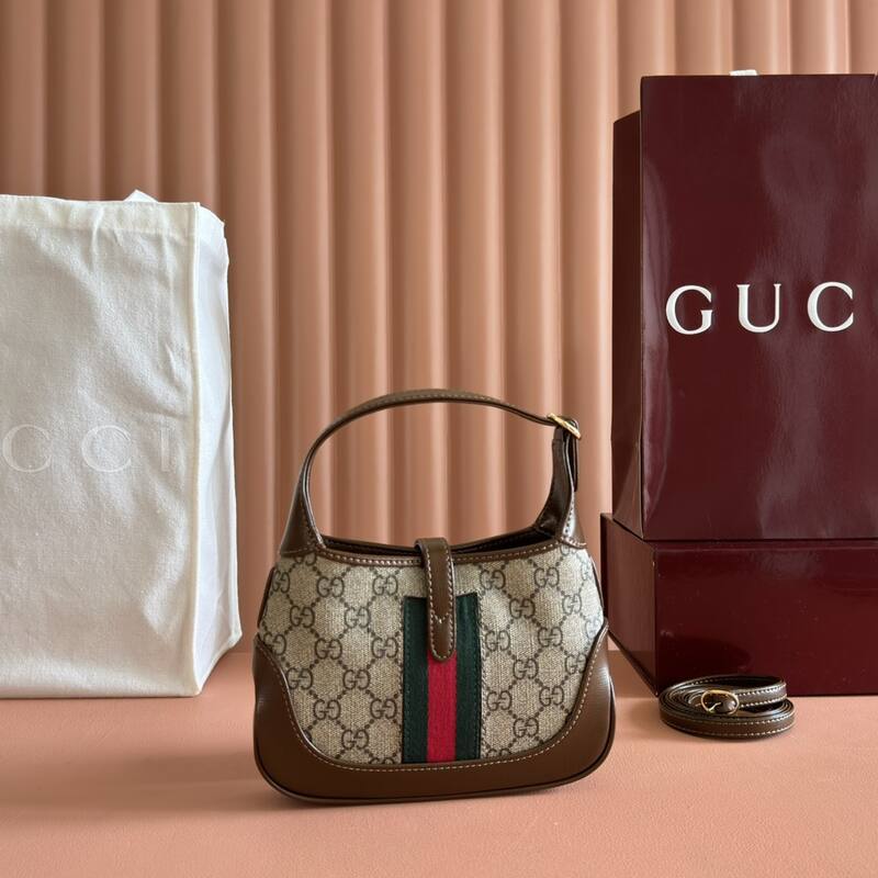 Gucci Jackie 1961 Beige Ebony GG Supreme with brown leather mini shoulder — Top Quality Replica