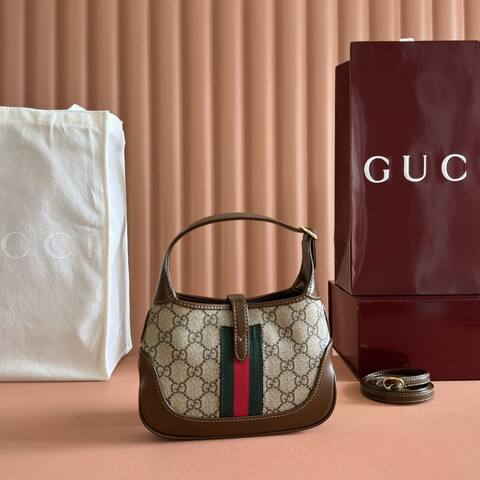 Gucci Jackie 1961 Beige Ebony GG Supreme with brown leather mini shoulder Top Quality Replica