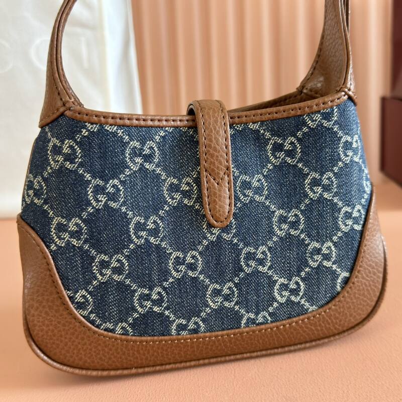 Gucci Jackie 1961 Blue GG denim and brown leather mini shoulder — AAA Quality Replica
