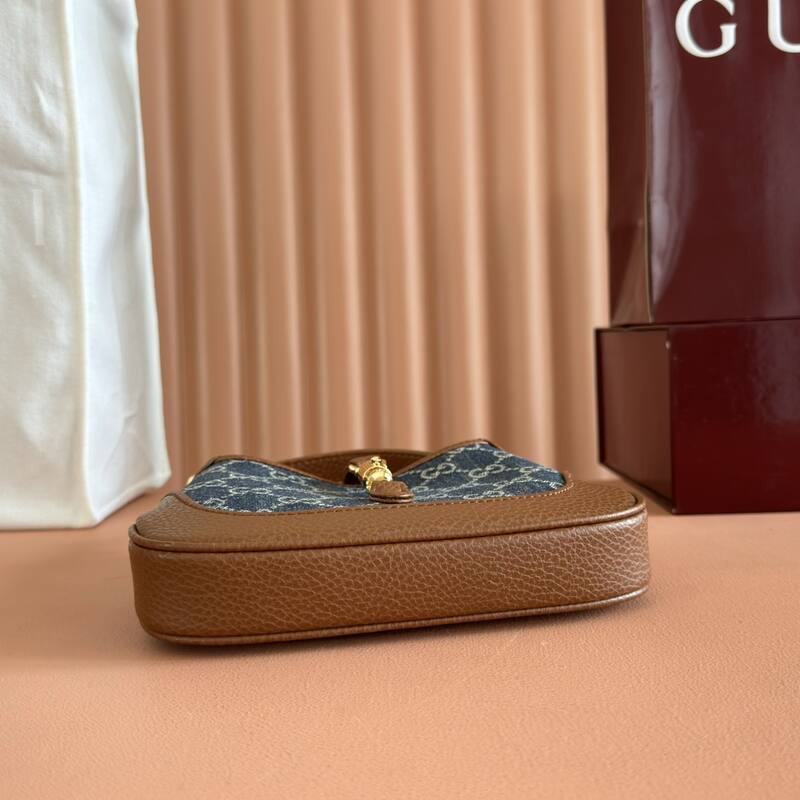 Gucci Jackie 1961 Blue GG denim and brown leather mini shoulder — AAA Quality Replica