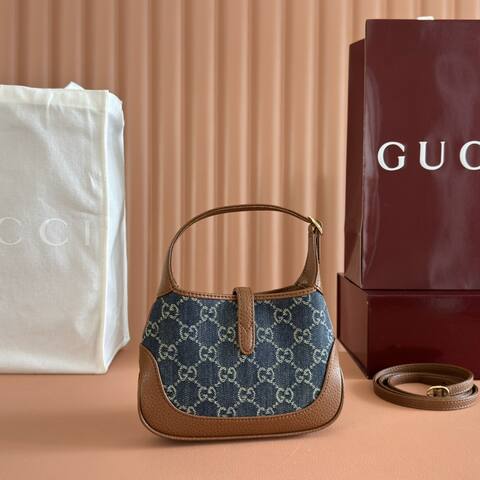 Gucci Jackie 1961 Blue GG denim and brown leather mini shoulder AAA Quality Replica