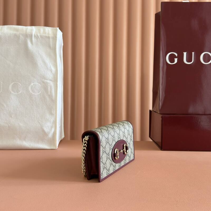 Gucci Horsebit 1955 Beige Ebony GG Supreme canvas with burgundy leather shoulder — 1:1 Replica