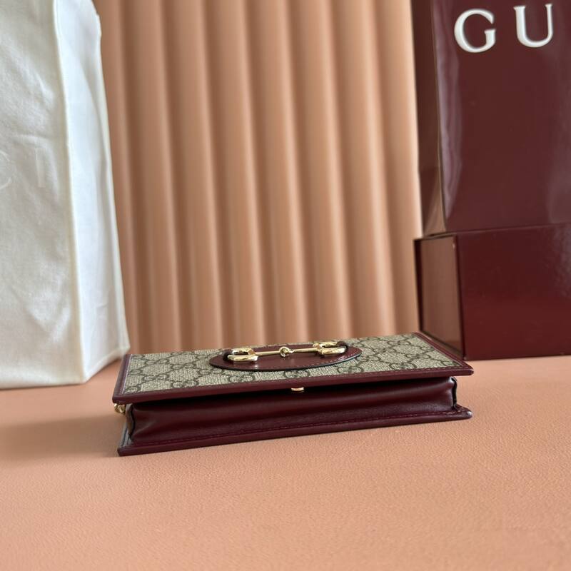 Gucci Horsebit 1955 Beige Ebony GG Supreme canvas with burgundy leather shoulder — 1:1 Replica