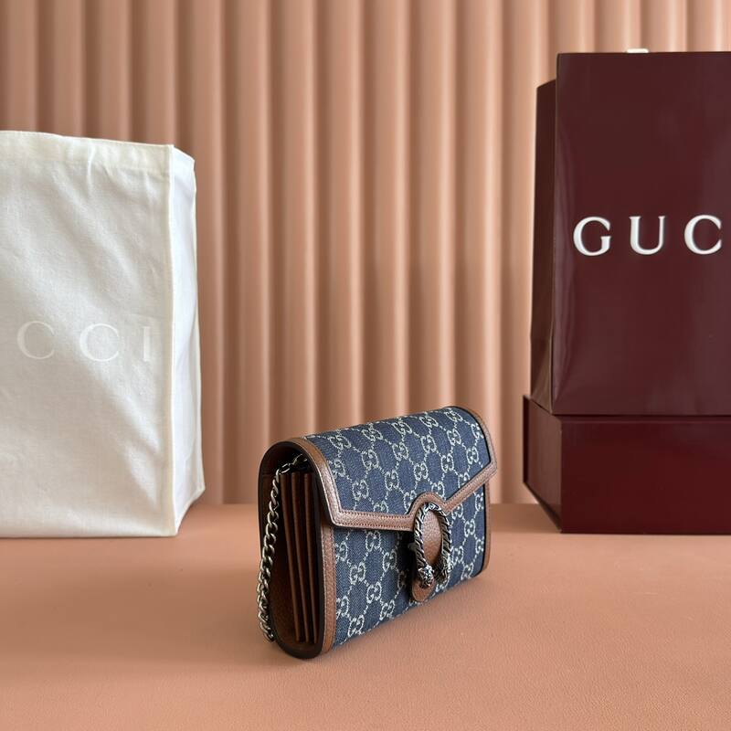 Gucci Dionysus Blue GG Supreme canvas with brown leather trim 20x13 shoulder — AAA Quality Replica