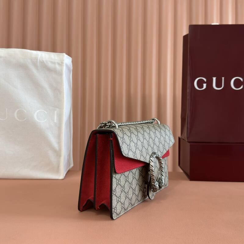 Gucci Dionysus Beige GG Supreme canvas with red suede 28x18x9cm shoulder — Premium Replica