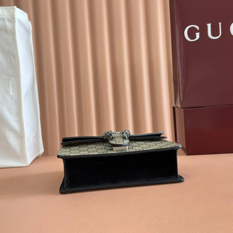 Gucci Dionysus Beige Ebony GG Supreme with black suede trim 20x15 shoulder — 1:1 Replica