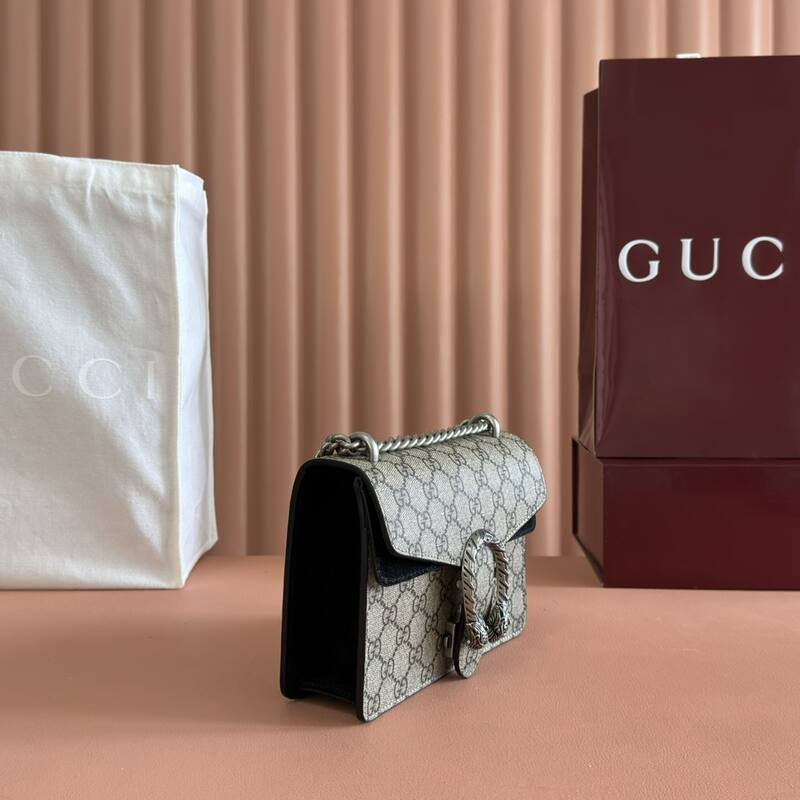 Gucci Dionysus Beige Ebony GG Supreme with black suede trim 20x15 shoulder — 1:1 Replica