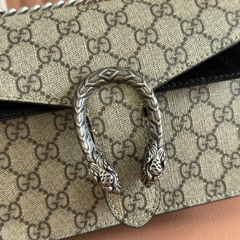 Gucci Dionysus Beige Ebony GG Supreme with black suede trim 20x15 shoulder — 1:1 Replica