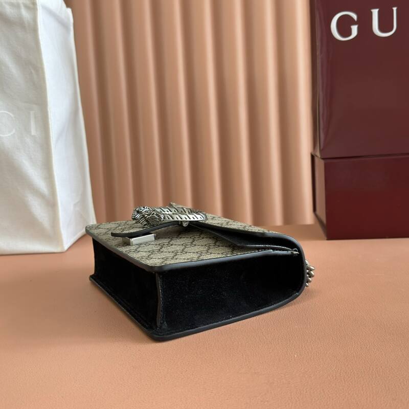 Gucci Dionysus Beige Ebony GG Supreme with black suede trim 20x15 shoulder — 1:1 Replica