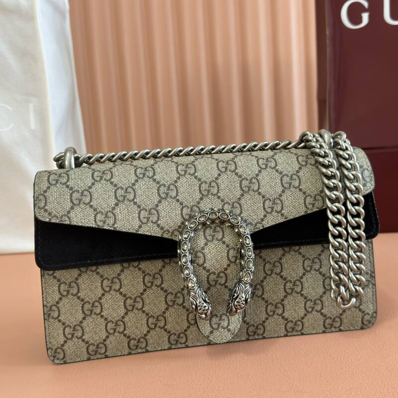 Gucci Dionysus GG Supreme beige ebony with black leather shoulder — Premium Replica