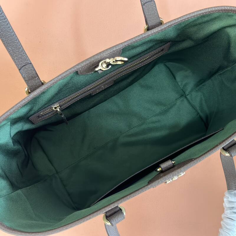 Gucci Ophidia GG Supreme beige ebony with brown leather and green-red-green stripe tote — Premium Replica