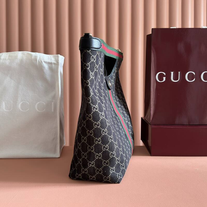Gucci Giglio GG Supreme brown with green-red-green stripe tote — 1:1 Replica