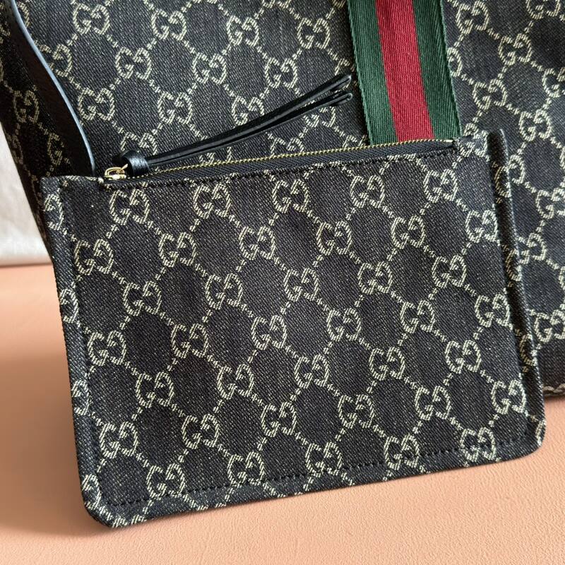Gucci Giglio GG Supreme brown with green-red-green stripe tote — 1:1 Replica