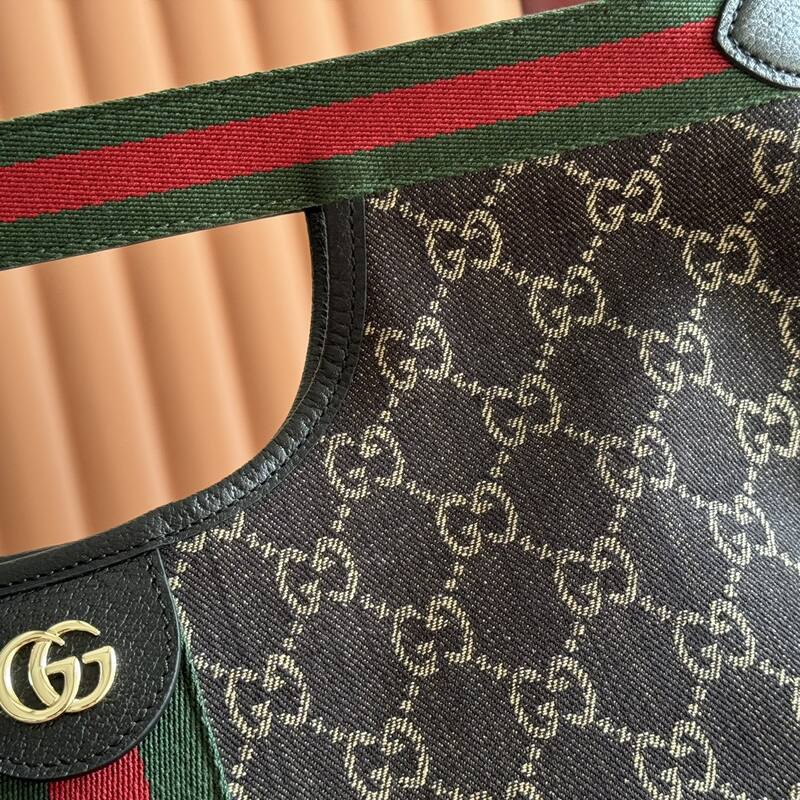 Gucci Giglio GG Supreme brown with green-red-green stripe tote — 1:1 Replica