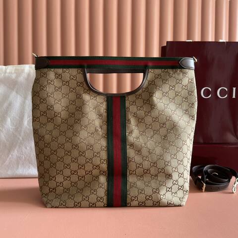 Gucci Giglio Beige GG canvas with Web stripe tote 1 1 Replica