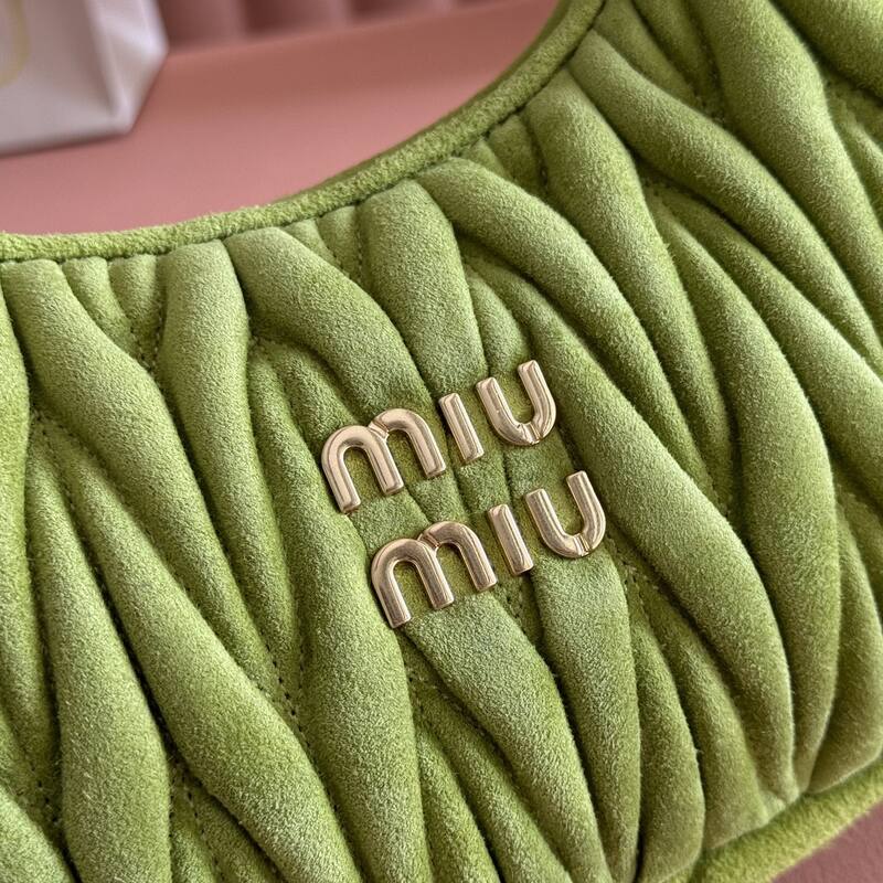 Miu Miu Wander Matcha green suede matelasse hobo bag — Premium Replica