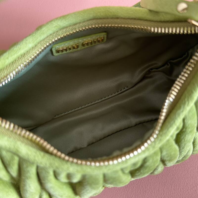 Miu Miu Wander Matcha green suede matelasse hobo bag — Premium Replica