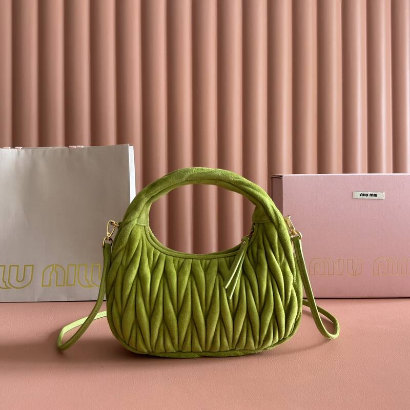 Miu Miu Wander Matcha green suede matelasse hobo bag — Premium Replica