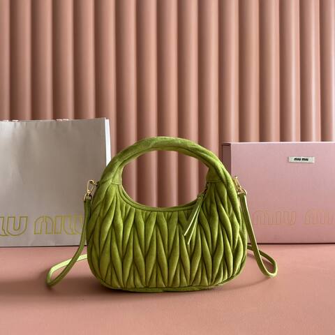 Miu Miu Wander Matcha green suede matelass 18x15cm hobo bag Premium Replica