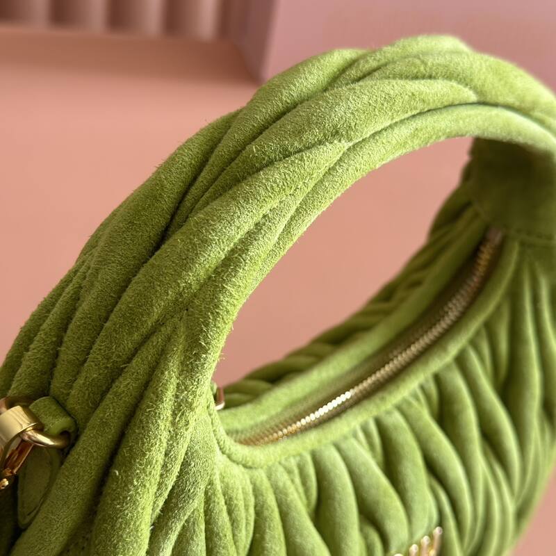 Miu Miu Wander Matcha green suede matelasse hobo bag — Premium Replica