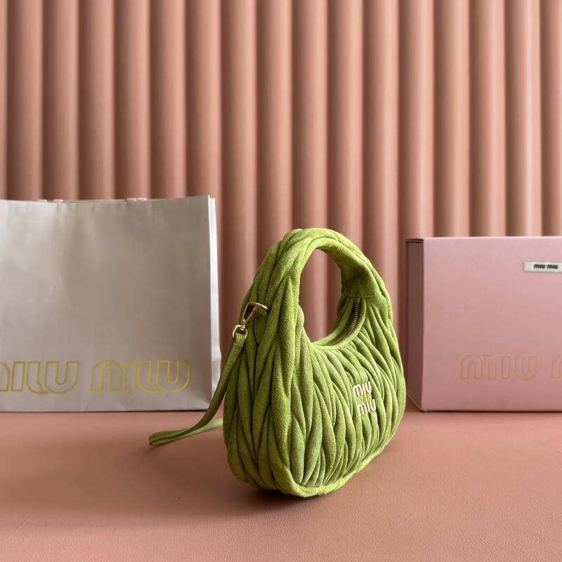 Miu Miu Wander Matcha green suede matelasse hobo bag — Premium Replica