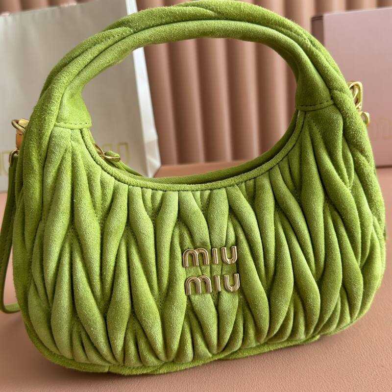 Miu Miu Wander Matcha green suede matelasse hobo bag — Premium Replica