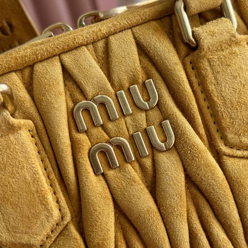 Miu Miu Arcadie Mustard yellow suede matelasse crossbody bag — AAA Quality Replica